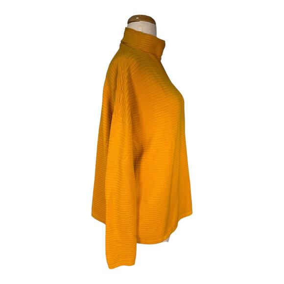 French Connection Mustard Yellow Mock Neck Sweater Small Ribbed Long Sleeve Cozy - Picture 4 of 9